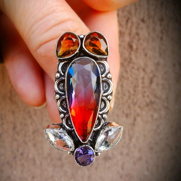 New Bi-Color Tourmaline 925 Silver Statement Ring. - Picture 3 of 12